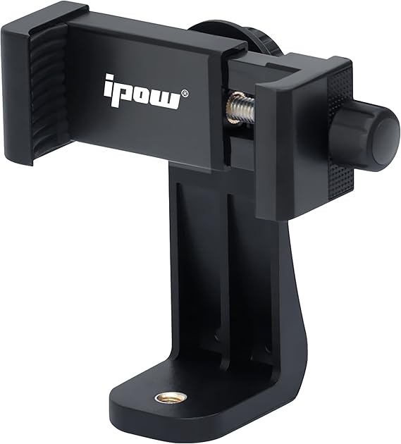 IPOW CELL PHONE TRIPOD MOUNT-Adattatore treppiede Smartphone Universale Rotazione 360° Orizz.-Vertic. Adatto x Dispositivi 2,5 - 4 pollici larghezza tra 55 e 85 mm.