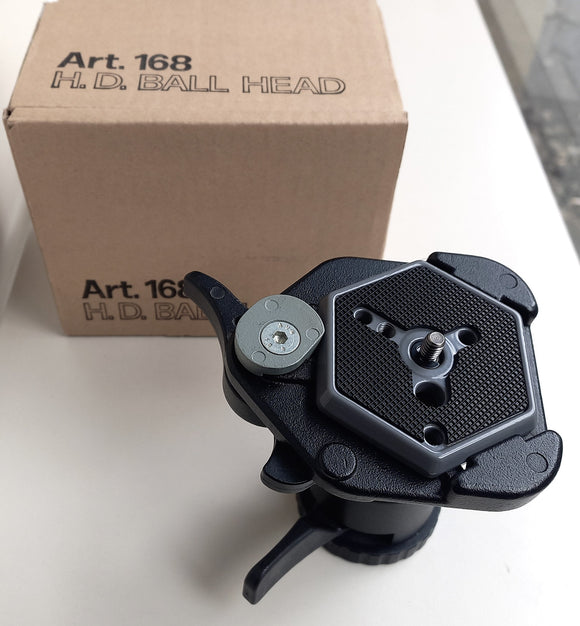 MANFROTTO HD BALL HEAD 168 1° SERIE con Comando unico per SBLOCCO/BLOCCO Orizzontalr/Verticale con Piastra Rapida Esagonale USATO Come Nuova C/IMB