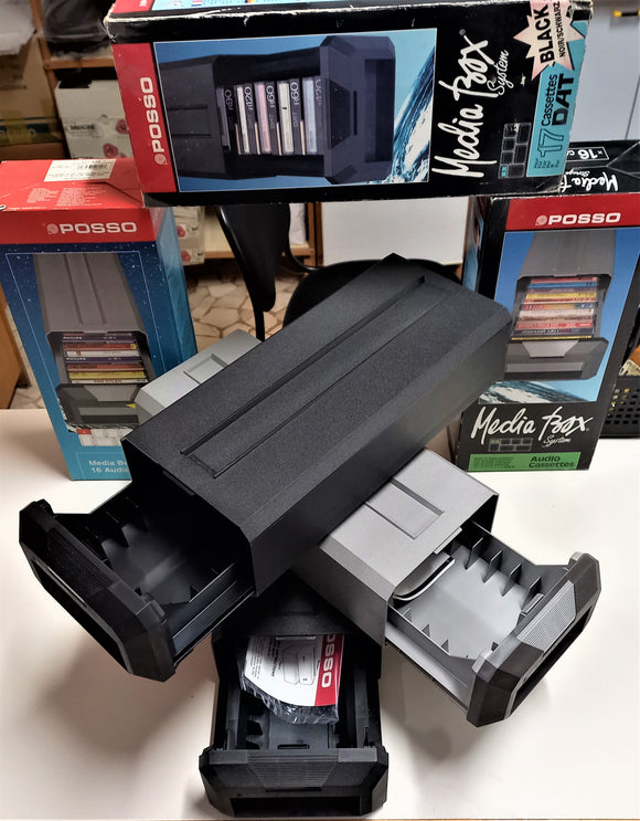 POSSO MEDIA BOX X 16 AUDIOCASSETTE Contenitore Archivio GRIGIO/NERO - NERO