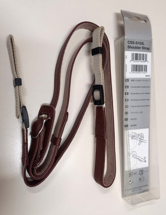 OLYMPUS CSS-S103L BROUN SHOULDER STRAP CINGHIA TRACOLLA PELLE x  FOTOCAMERE OLYMPUS E