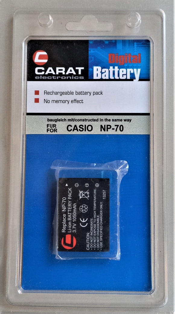 CARAT Li-257 Batteria LI ION RICARICABILE Compatibile CASIO NP-70 -3,7V 1050Mah x  Casio EX-Z150 & EX-Z250 digital cameras