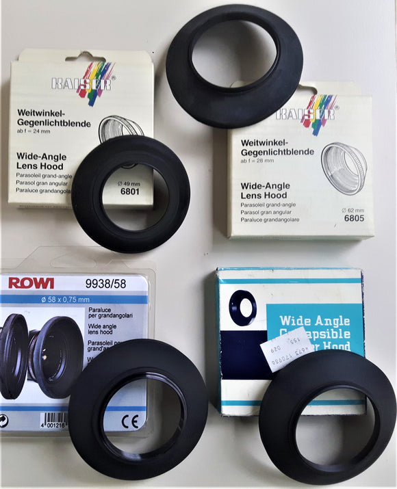 KAISER-ROWI-TRESOR- PARALUCI CIRCOLARI WIDE GOMMA per Focali 28-24-20mm NUOVI 49-58-62mm
