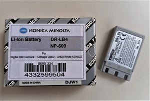 KONICA MINOLTA DR-LB4 - NP600 BATTERIA RICARICABILE LI ION 3,7v 820mAH MIN. DIMAGE G600-G400-Konica Revio KD-310Z-KD-400 NUOVA