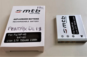 MTB BAT-021 BATTERIA RICARICABILE LI ION  3,7V 750Mah 2,8Wh  Compatibile PENTAX DL-18 - FUJIFILM NP-40  NUOVA