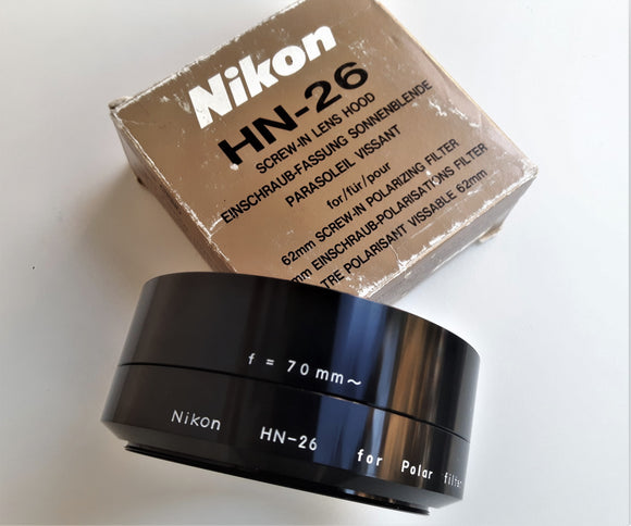 NIKON HN-26 Paraluce Metallico 73mm x adattarsi al filtro Polarizzatore Nikon da 62 mm sù focali dal 35mm al 200mm USATO c/nuovo con Imballo