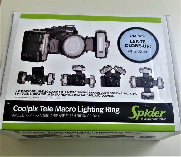 NITAL 931830 : KIT SPIDER X COOLPIX Tele Macro Lighting Ring Anello x Fissaggio Flash SB-R200 X Coolpix P7700/P7800 con Close Up+4 62mm